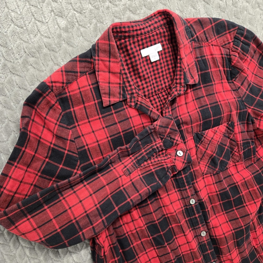 J. Jill Womens Red & Black Lumberjack Plaid Flannel Button-Up Shirt M w/ Pockets